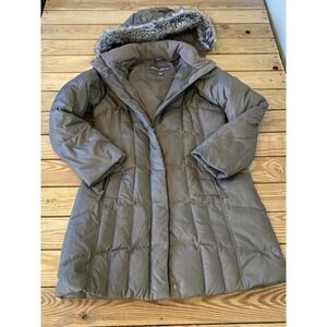 Eddie Bauer Hooded Coat Petite Size Small PS Women’s Taupe Full Zip